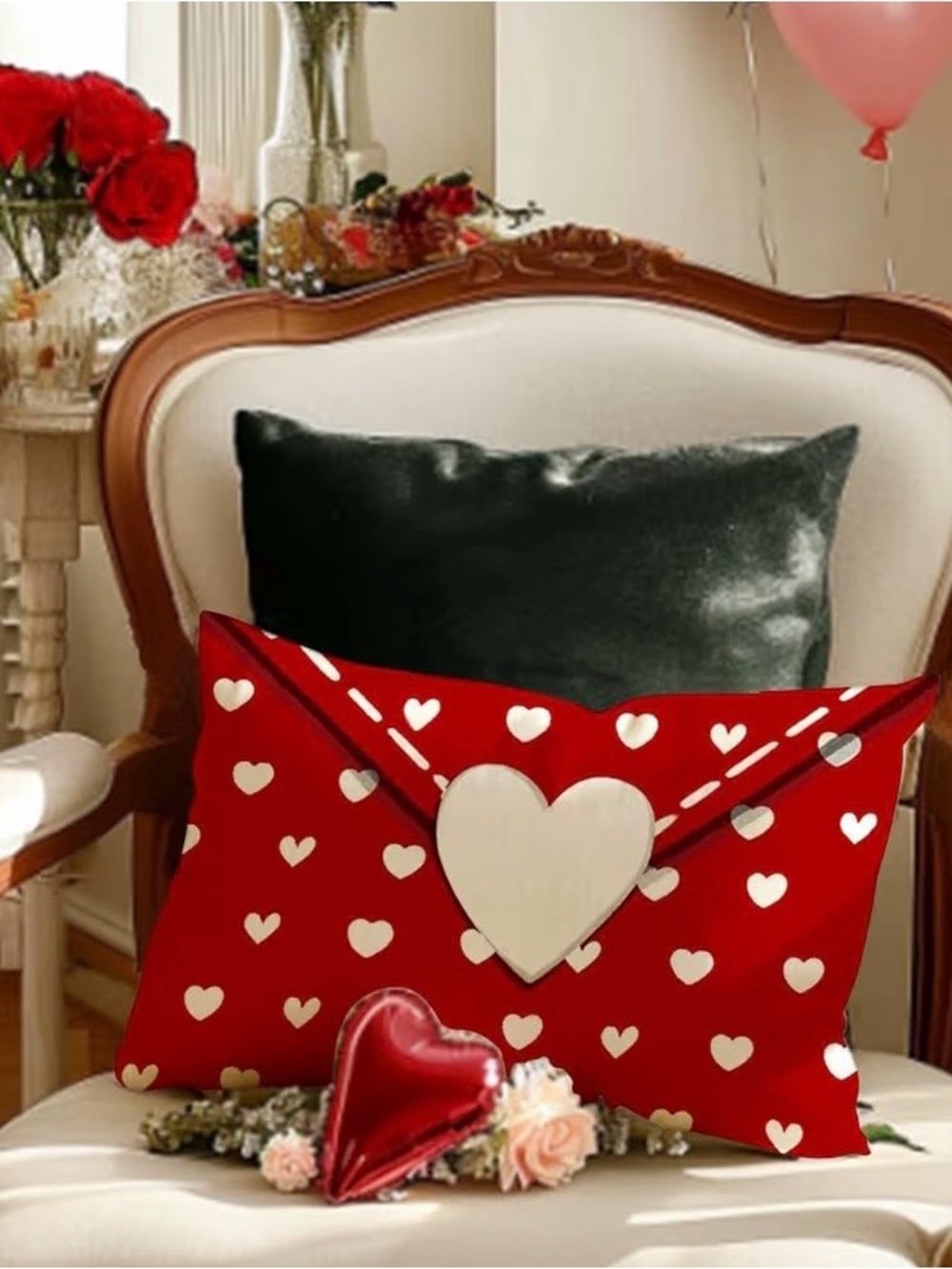 Red Heart Envelope Decorative Throw Pillow Cover